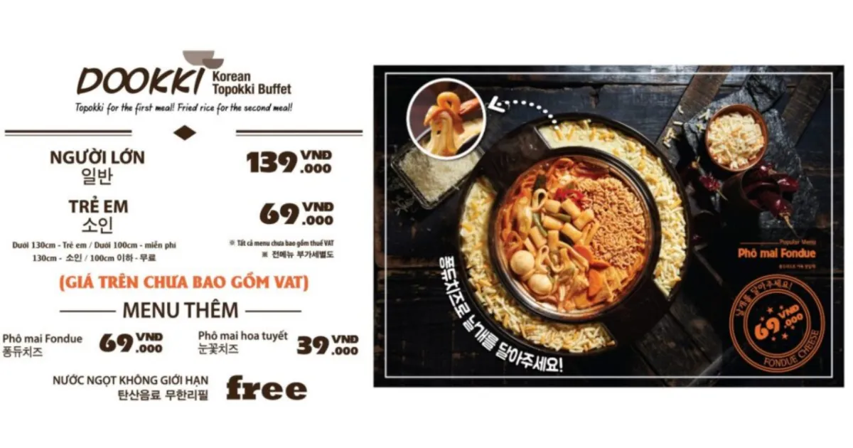 Menu và giá vé Dookki Cần Thơ
